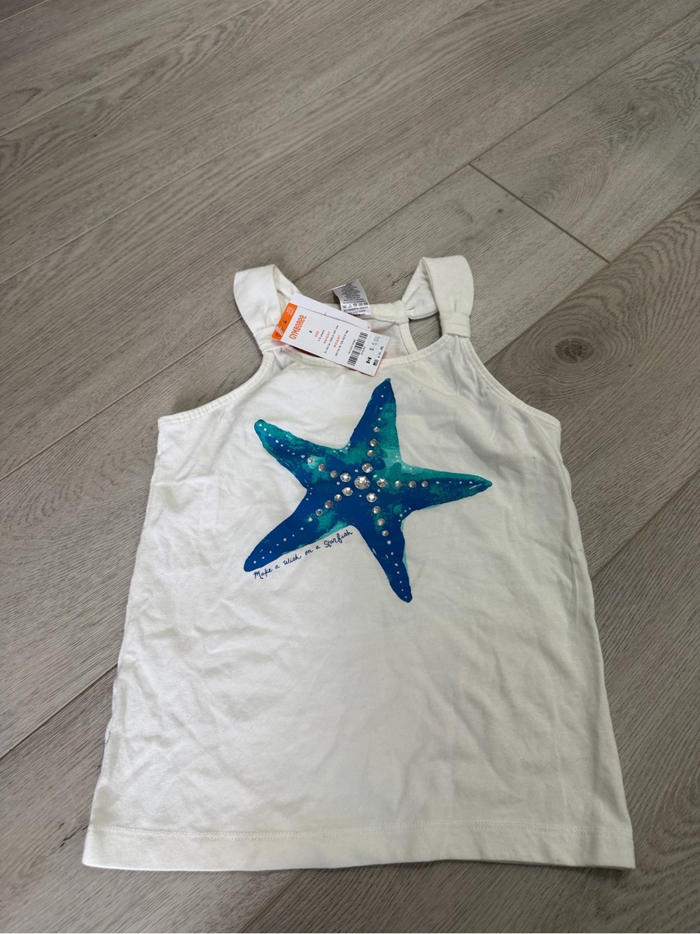 Gymboree White Tank Top with Blue Teal Starfish Sequins